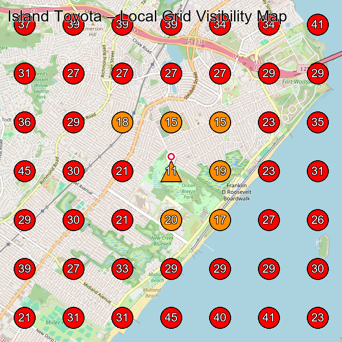 Island Toyota GeoGrid visibility map for Used Car Dealer in Staten Island